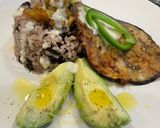 A picture of step 6 of Fry eggplant with rice and black beans.