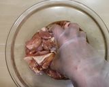 A picture of step 1 of Tori no Karaage (Japanese style fried chicken).