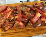 A picture of step 10 of Composed Salad with Black Tomatoes, Cucumber, Red Onion, Feta, and Parsley.