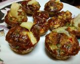A picture of step 4 of Omelete mixture baked in cases.