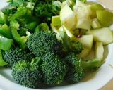 A picture of step 3 of Pilaf (Biriyani) with green veggies.