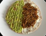 A picture of step 3 of Quesadilla with Guacamole, Ground Beef, and Cream Cheese Spread.