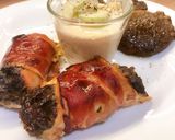 Májas - gombás göngyölt csirke bacon kabátban, májtócsnival recept fázis 9 fotója