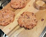 A picture of step 2 of Pork and chorizo bagel burger + pickled cabbage and apple slaw.