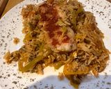 A picture of step 9 of One Pot Steamed White Fish and Savory Rice with Roasted Garlic and Tomato Sauce.