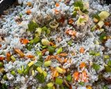 A picture of step 5 of Blue Fried Rice.