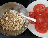 A picture of step 3 of Bull's heart tomato with Feta cheese Turkish style.