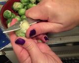 A picture of step 1 of Brussels sprouts with Chicken .