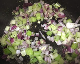 A picture of step 2 of Black bean soup with poached egg, salsa and corn tortillas.
