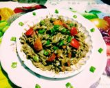 A picture of step 6 of Basil pesto and tasty yummy delicious basil pesto pasta.