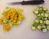 A picture of step 2 of Saffron, zucchine (with flowers) and speck risotto.