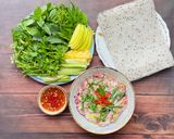 Hình bước làm 7 của món Mực Hấp Cuốn Bánh Tráng Rau Muống