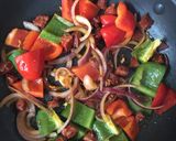 A picture of step 3 of Chorizo, Pepper and Walnut Salad.