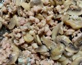 A picture of step 2 of Gnocchi with Sausage, Mushrooms, and Gorgonzola.