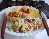 A picture of step 3 of Chicken/veggie baskets.