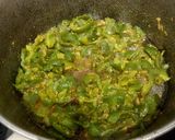A picture of step 5 of Shimla mirch with achar masala, less ingredients.