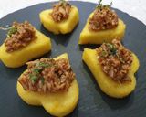 A picture of step 5 of Fried Polenta Hearts with Pioppini Mushroom Ragù.