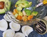 A picture of step 2 of Deviled Eggs with Manchego Cheese Spread and Avocado.