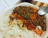 A picture of step 3 of Lentils (kamande) with rice.