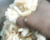 A picture of step 1 of Thor bhaja (banana stem sabzi).