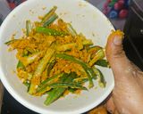 A picture of step 2 of Kurkuri bhindi.