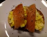 Smoked salmon and scrambled egg on toasted oregano bread