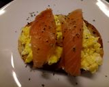 A picture of step 3 of Smoked salmon and scrambled egg on toasted oregano bread.