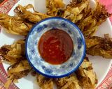 A picture of step 4 of Left over chowmien wrapped with torn Manda patti strips.