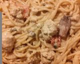 A picture of step 8 of Chicken Carbonara.