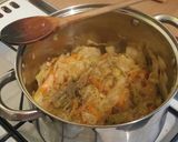 A picture of step 4 of Vickys Steamed Cabbage with Onions & Peppers, GF DF EF SF NF.