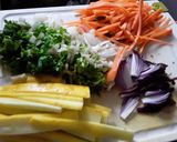 Foto del paso 1 de la receta: Espaguetis🍝 con vegetales🥦🥒🌰🥕🍯