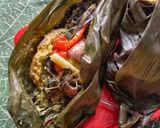 A picture of step 5 of Pepes Ayam / Indonesian Steamed Chicken in Banana Leaf.