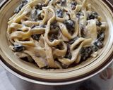 A picture of step 11 of Tagliatelle with Mushrooms and Pancetta in Taleggio Fondue.