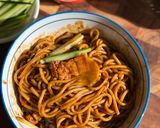 A picture of step 8 of Jjajangmyeon 짜장면 (Black Bean Noodles).