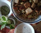 A picture of step 2 of Almond n basil chutney with pulao.