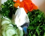 A picture of step 9 of White rice with Mongolian chicken stew,Green salad and champman.