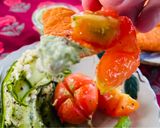 รูปขั้นตอนการทำที่ 3 ของ นาโช่ดิปเพสโต้ผักวอร์เตอเครสและผักย่าง🍅🥬Nacho Chip Dipped with Watercress Pesto and Roasted Veg🫑🍅🧀