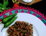 A picture of step 6 of Bhindi qeema with chapati and coffee lufay😍😍😍.