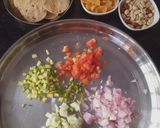 A picture of step 3 of Papad Sev Puri Chaat with Raw Mango Salsa.