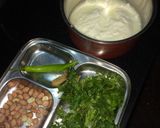 A picture of step 1 of Dhaniya & mung phali chutney(coriander& peanut chutney).