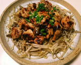A picture of step 6 of Chicken with Worcestershire Sauce Stir-Fry on Maitake Mushrooms and Bean Sprouts.