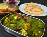 A picture of step 7 of Palak Paneer or Indiana cottage cheese in Spinach gravy.
