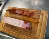 Une image de l'étape 8 de Pommes grenailles au lard, aubergine et oignons roses.