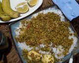 A picture of step 5 of #theme challengeRice and split green grams with egg.