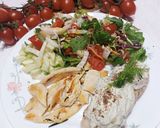 A picture of step 5 of Sliced Chicken Breast with Mixed Salad and Toasted Bread with Avocado Yogurt Spread.