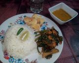 A picture of step 11 of Kumro shaak with chingri mach and dal a tasty lunch.