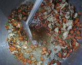 A picture of step 3 of Chicken Manchurian with egg fried rice.
