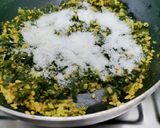 A picture of step 4 of Drumstick Saag with Moong dal and grated Coconut.
