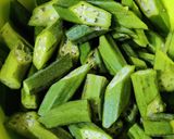 A picture of step 1 of Dahiwali bhindi sabzi (no onion no garlic recipe).