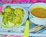 A picture of step 2 of Homemade Tomato soup & Grilled chicken with saute green capsicum.
